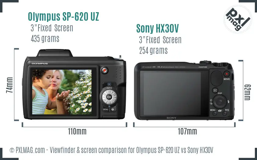 Olympus SP-620 UZ vs Sony HX30V Screen and Viewfinder comparison