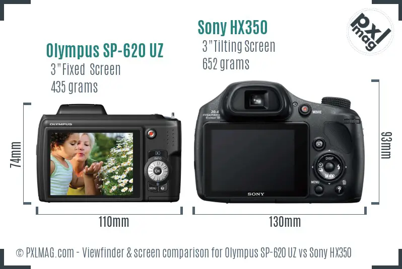 Olympus SP-620 UZ vs Sony HX350 Screen and Viewfinder comparison