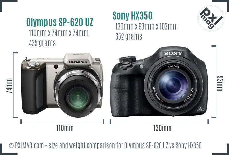 Olympus SP-620 UZ vs Sony HX350 size comparison