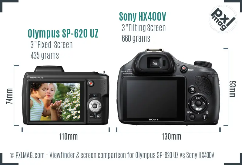 Olympus SP-620 UZ vs Sony HX400V Screen and Viewfinder comparison