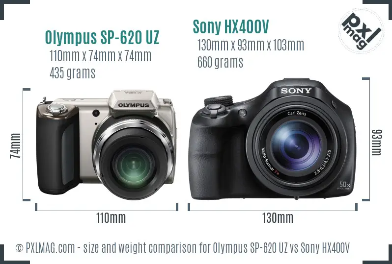 Olympus SP-620 UZ vs Sony HX400V size comparison