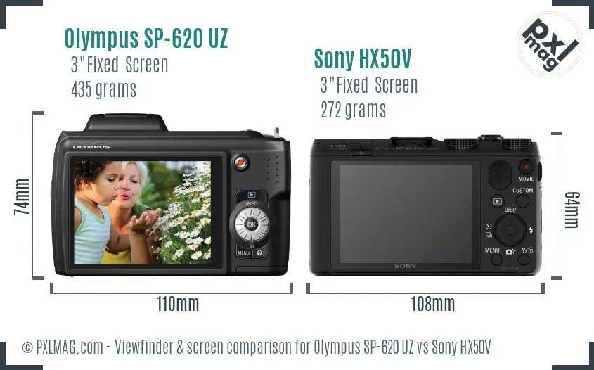 Olympus SP-620 UZ vs Sony HX50V Screen and Viewfinder comparison