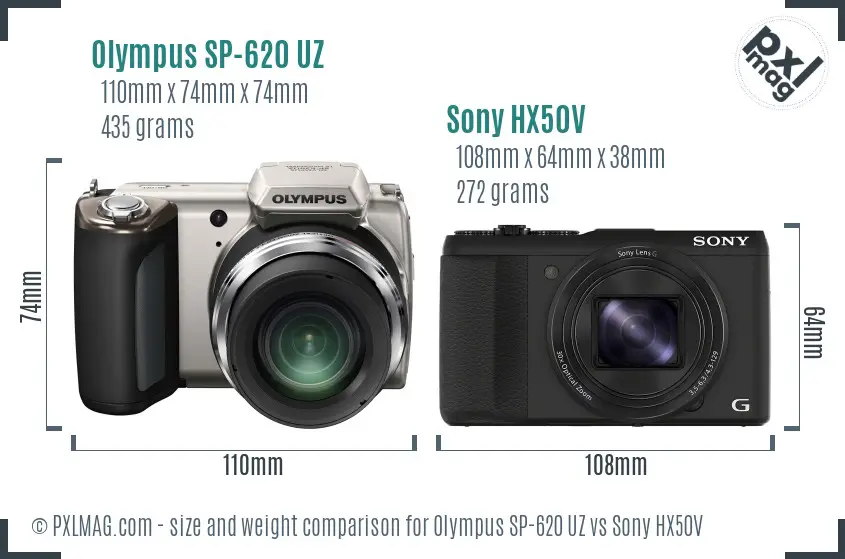 Olympus SP-620 UZ vs Sony HX50V size comparison