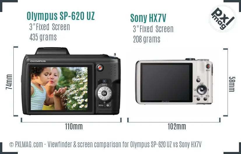 Olympus SP-620 UZ vs Sony HX7V Screen and Viewfinder comparison