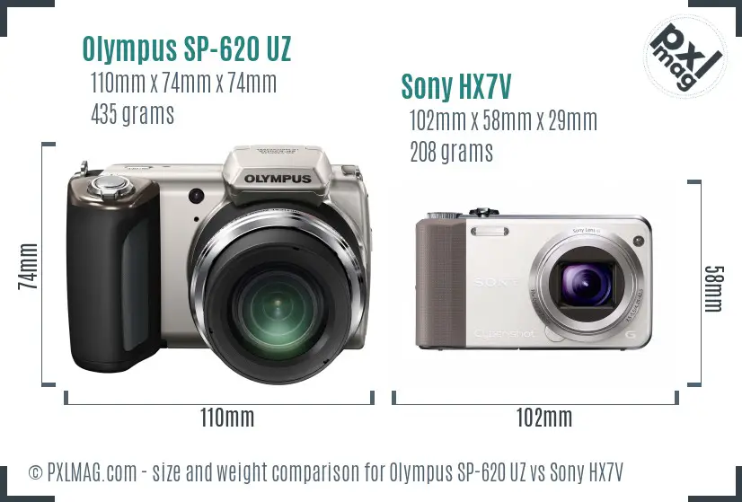 Olympus SP-620 UZ vs Sony HX7V size comparison