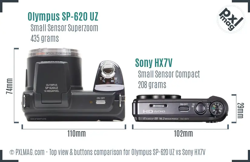 Olympus SP-620 UZ vs Sony HX7V top view buttons comparison