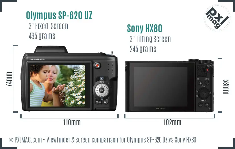 Olympus SP-620 UZ vs Sony HX80 Screen and Viewfinder comparison