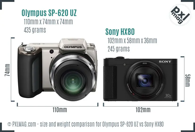 Olympus SP-620 UZ vs Sony HX80 size comparison