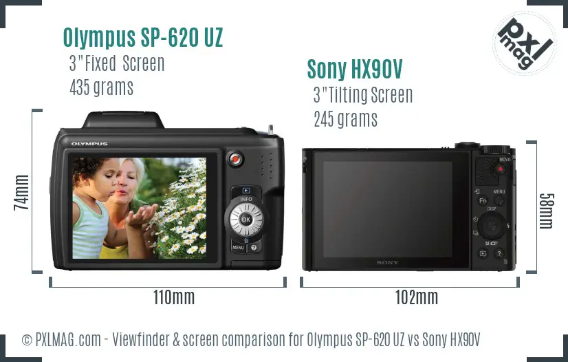 Olympus SP-620 UZ vs Sony HX90V Screen and Viewfinder comparison
