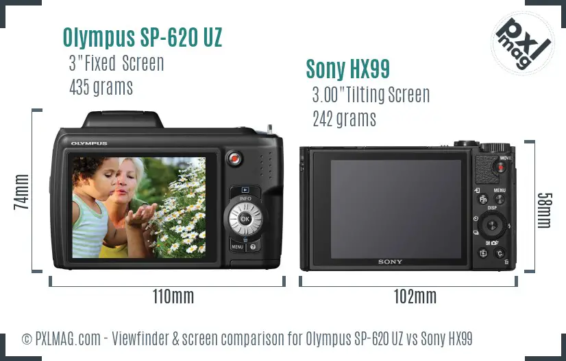Olympus SP-620 UZ vs Sony HX99 Screen and Viewfinder comparison