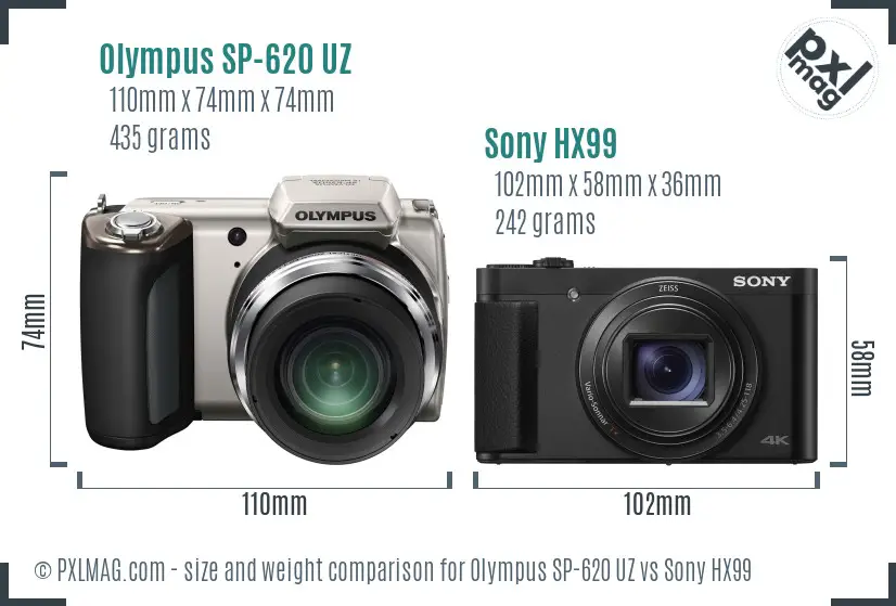 Olympus SP-620 UZ vs Sony HX99 size comparison
