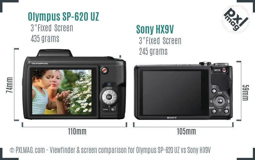 Olympus SP-620 UZ vs Sony HX9V Screen and Viewfinder comparison