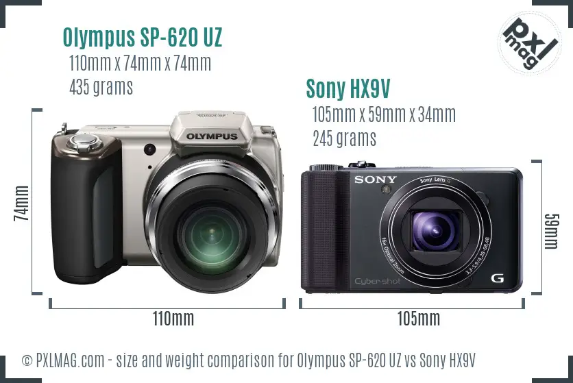 Olympus SP-620 UZ vs Sony HX9V size comparison