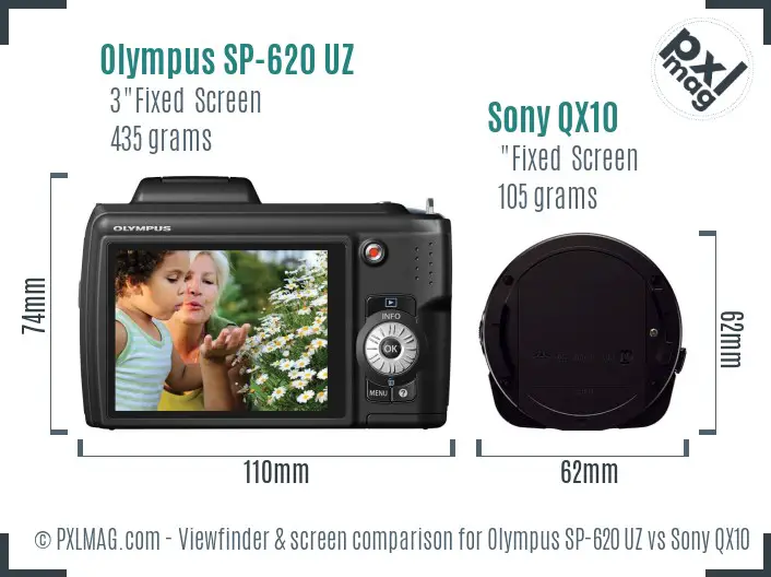 Olympus SP-620 UZ vs Sony QX10 Screen and Viewfinder comparison