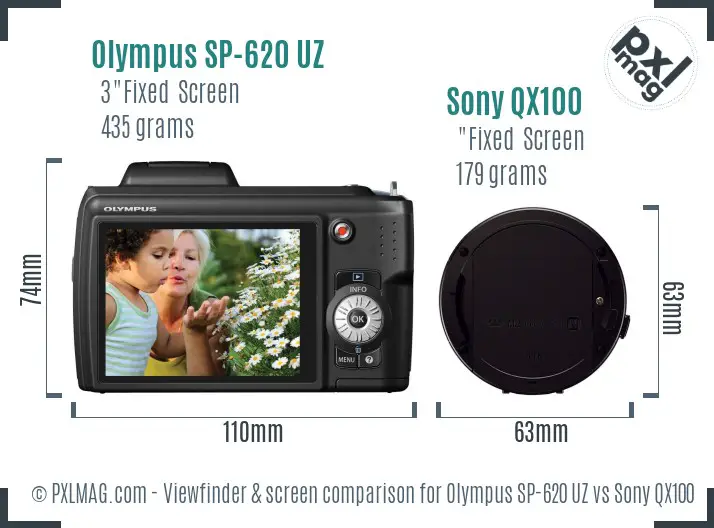 Olympus SP-620 UZ vs Sony QX100 Screen and Viewfinder comparison Olympus SP-620 UZ vs Sony QX100 Screen and Viewfinder comparison