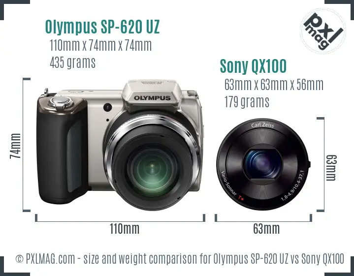 Olympus SP-620 UZ vs Sony QX100 size comparison Olympus SP-620 UZ vs Sony QX100 size comparison