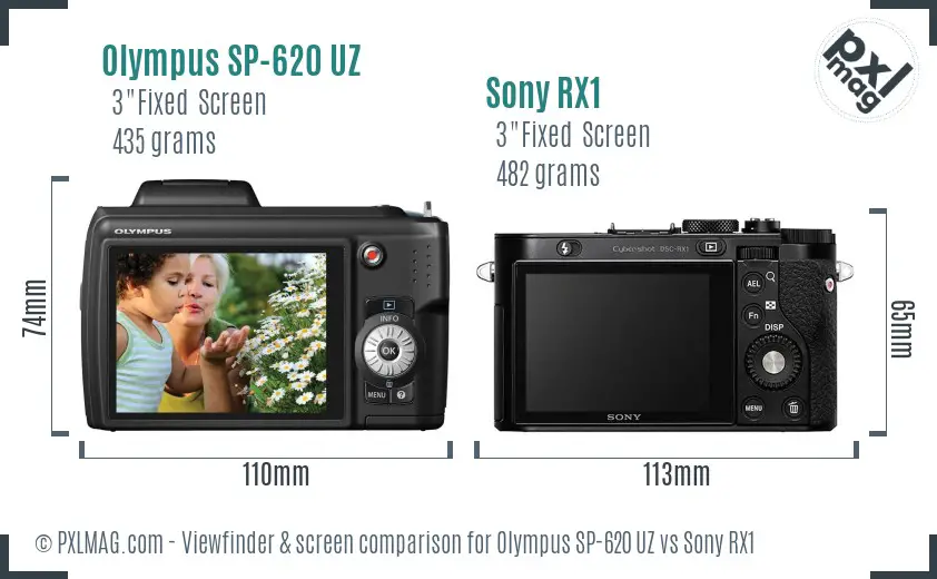 Olympus SP-620 UZ vs Sony RX1 Screen and Viewfinder comparison