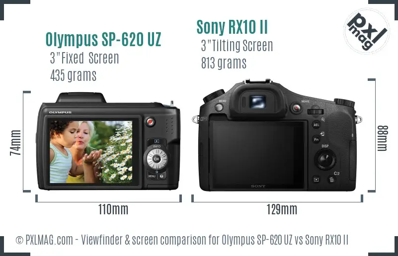 Olympus SP-620 UZ vs Sony RX10 II Screen and Viewfinder comparison