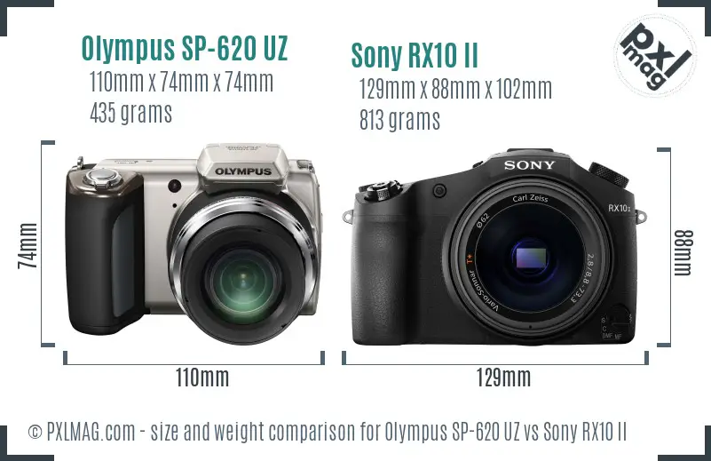 Olympus SP-620 UZ vs Sony RX10 II size comparison
