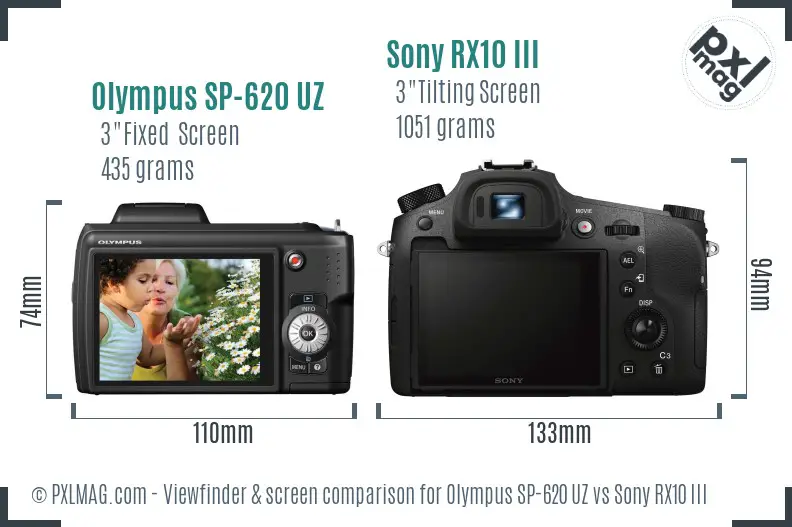 Olympus SP-620 UZ vs Sony RX10 III Screen and Viewfinder comparison