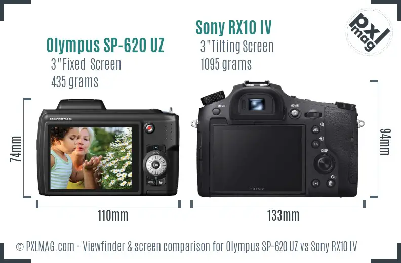 Olympus SP-620 UZ vs Sony RX10 IV Screen and Viewfinder comparison