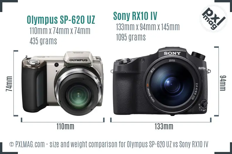 Olympus SP-620 UZ vs Sony RX10 IV size comparison