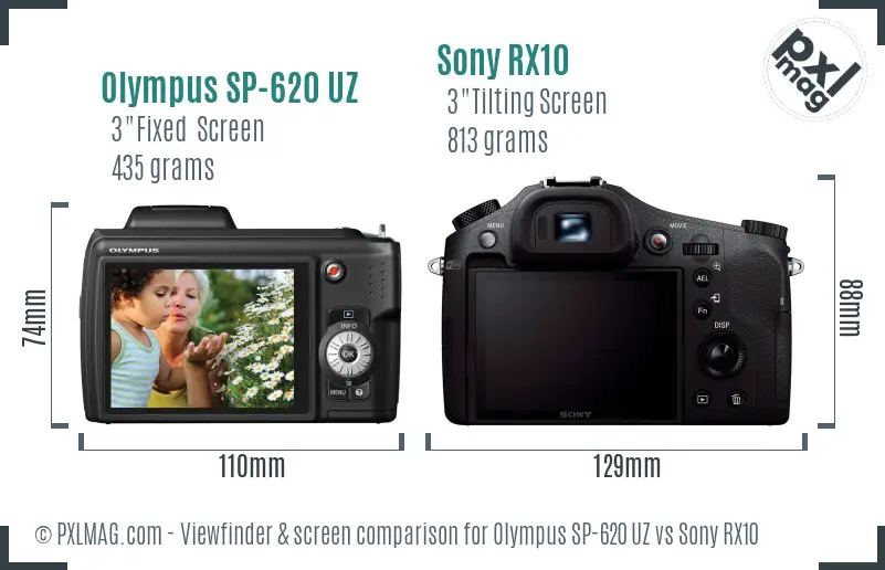 Olympus SP-620 UZ vs Sony RX10 Screen and Viewfinder comparison