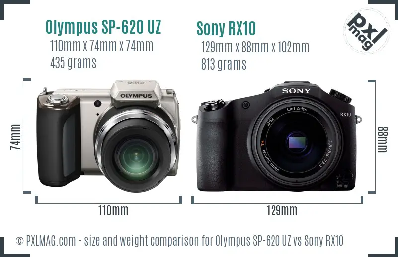 Olympus SP-620 UZ vs Sony RX10 size comparison