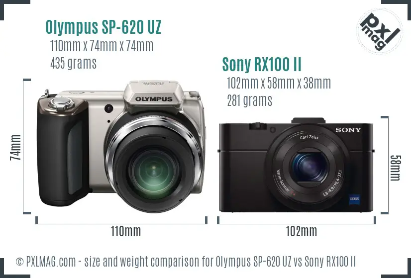 Olympus SP-620 UZ vs Sony RX100 II size comparison