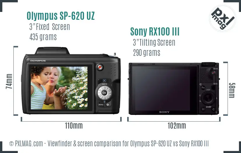 Olympus SP-620 UZ vs Sony RX100 III Screen and Viewfinder comparison