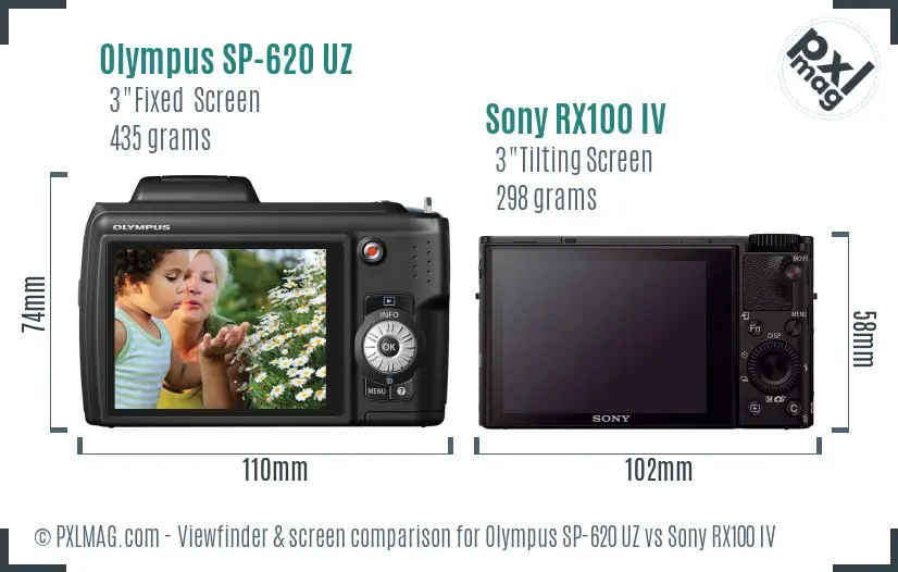 Olympus SP-620 UZ vs Sony RX100 IV Screen and Viewfinder comparison
