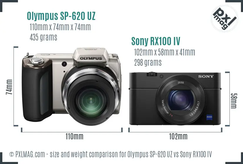 Olympus SP-620 UZ vs Sony RX100 IV size comparison
