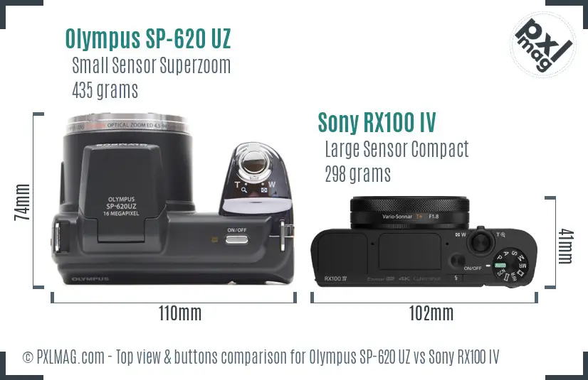 Olympus SP-620 UZ vs Sony RX100 IV top view buttons comparison