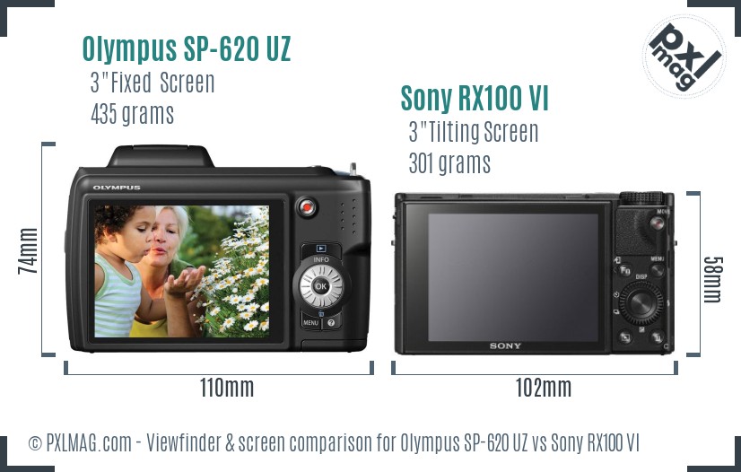 Olympus SP-620 UZ vs Sony RX100 VI Screen and Viewfinder comparison