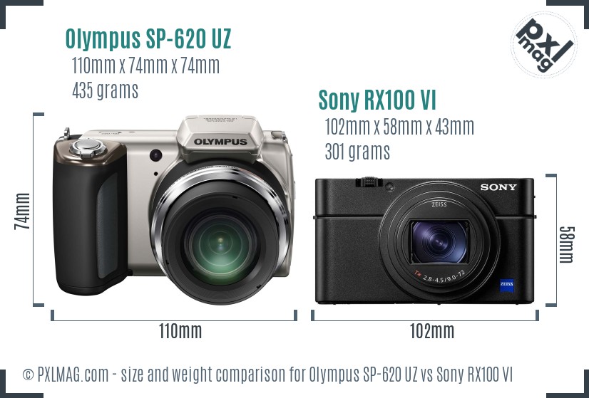 Olympus SP-620 UZ vs Sony RX100 VI size comparison Olympus SP-620 UZ vs Sony RX100 VI size comparison