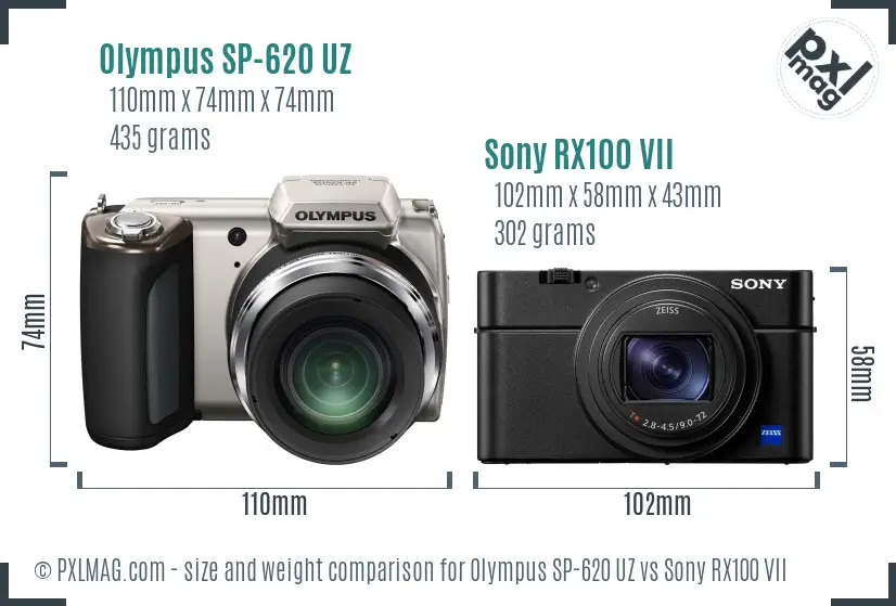 Olympus SP-620 UZ vs Sony RX100 VII size comparison