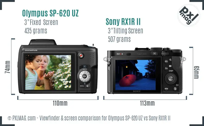 Olympus SP-620 UZ vs Sony RX1R II Screen and Viewfinder comparison