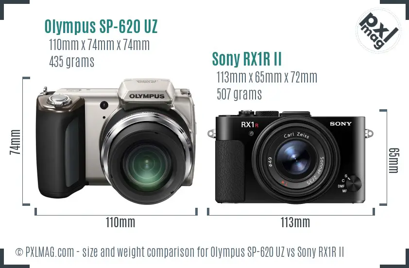 Olympus SP-620 UZ vs Sony RX1R II size comparison