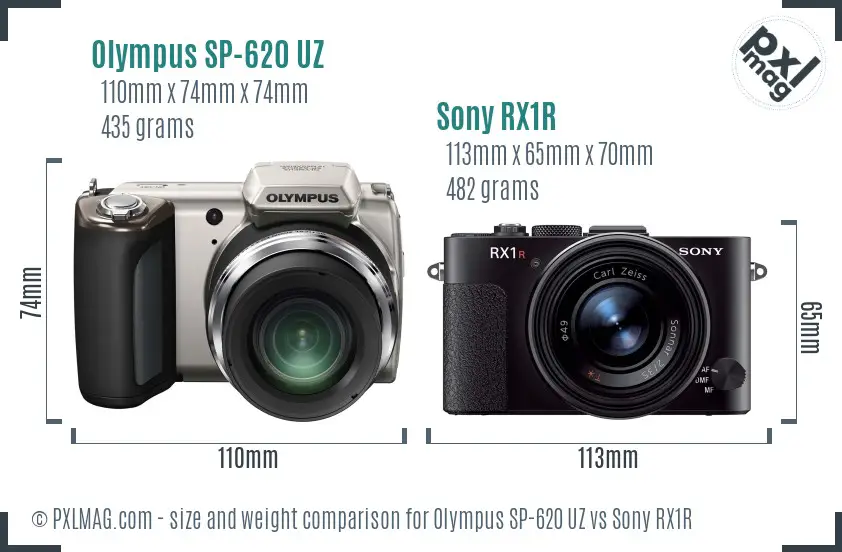 Olympus SP-620 UZ vs Sony RX1R size comparison Olympus SP-620 UZ vs Sony RX1R size comparison