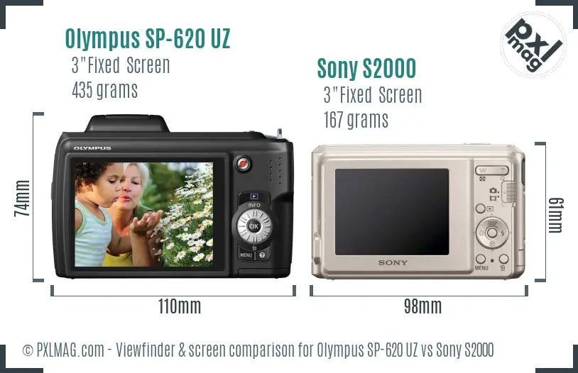 Olympus SP-620 UZ vs Sony S2000 Screen and Viewfinder comparison