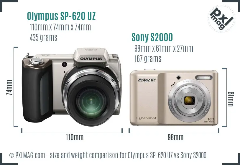 Olympus SP-620 UZ vs Sony S2000 size comparison