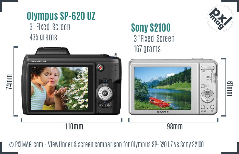 Olympus SP-620 UZ vs Sony S2100 Screen and Viewfinder comparison