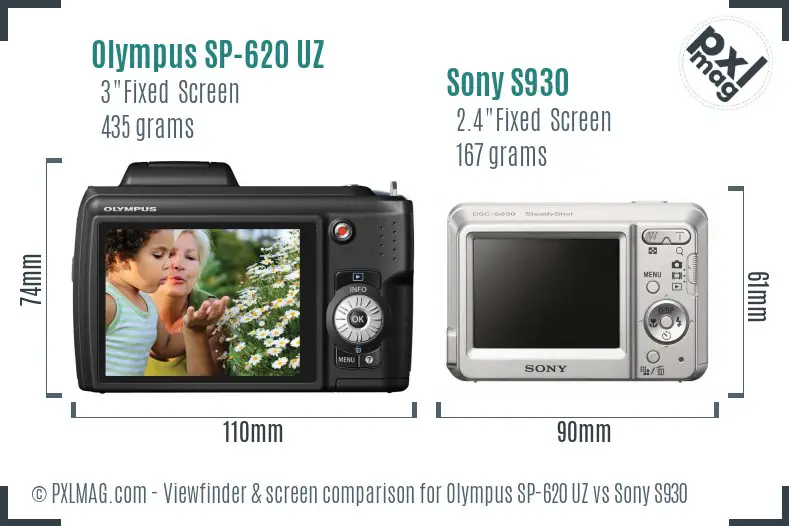 Olympus SP-620 UZ vs Sony S930 Screen and Viewfinder comparison