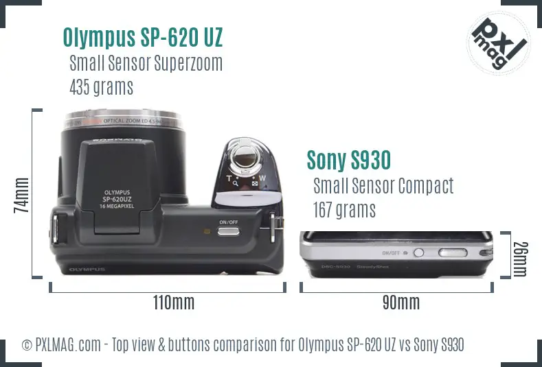 Olympus SP-620 UZ vs Sony S930 top view buttons comparison