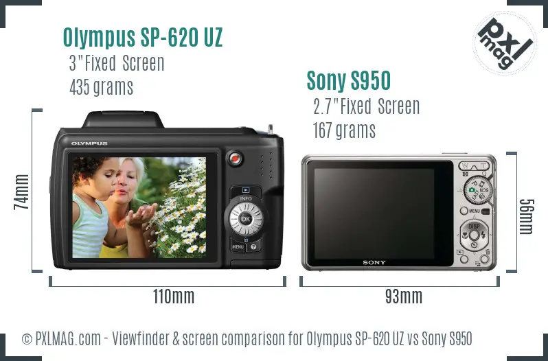 Olympus SP-620 UZ vs Sony S950 Screen and Viewfinder comparison