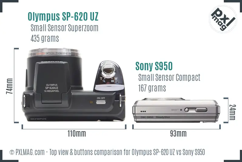 Olympus SP-620 UZ vs Sony S950 top view buttons comparison