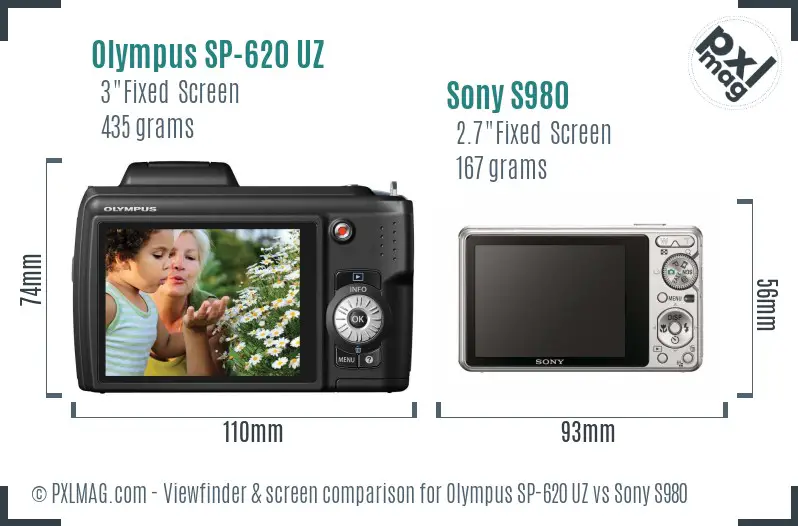 Olympus SP-620 UZ vs Sony S980 Screen and Viewfinder comparison