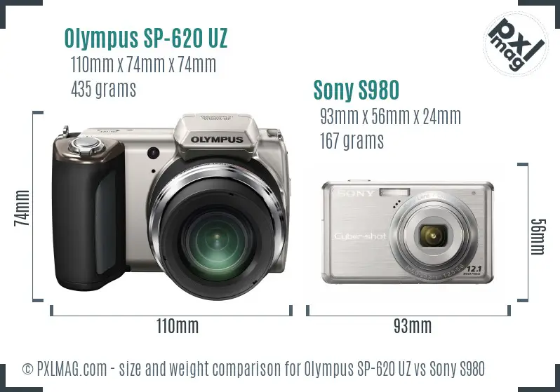Olympus SP-620 UZ vs Sony S980 size comparison