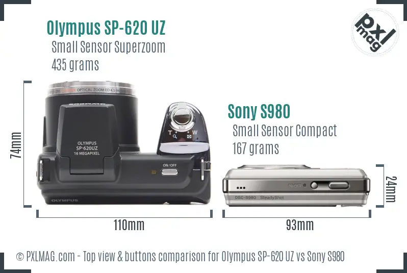 Olympus SP-620 UZ vs Sony S980 top view buttons comparison