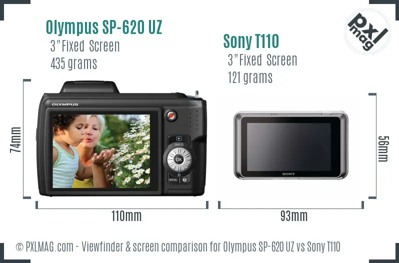 Olympus SP-620 UZ vs Sony T110 Screen and Viewfinder comparison